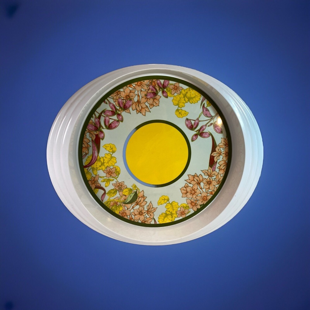 Gardner's Eden Round Vinyl‎ Serving Tray Daisy Lloral Pattern Large 21 x 17.5